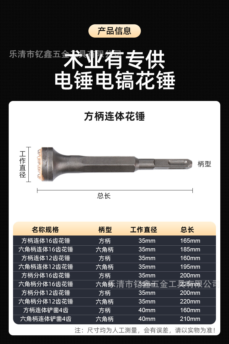 花锤凿毛头方柄电锤连体合金凿头电镐一体式冲击钻打毛凿子钻头