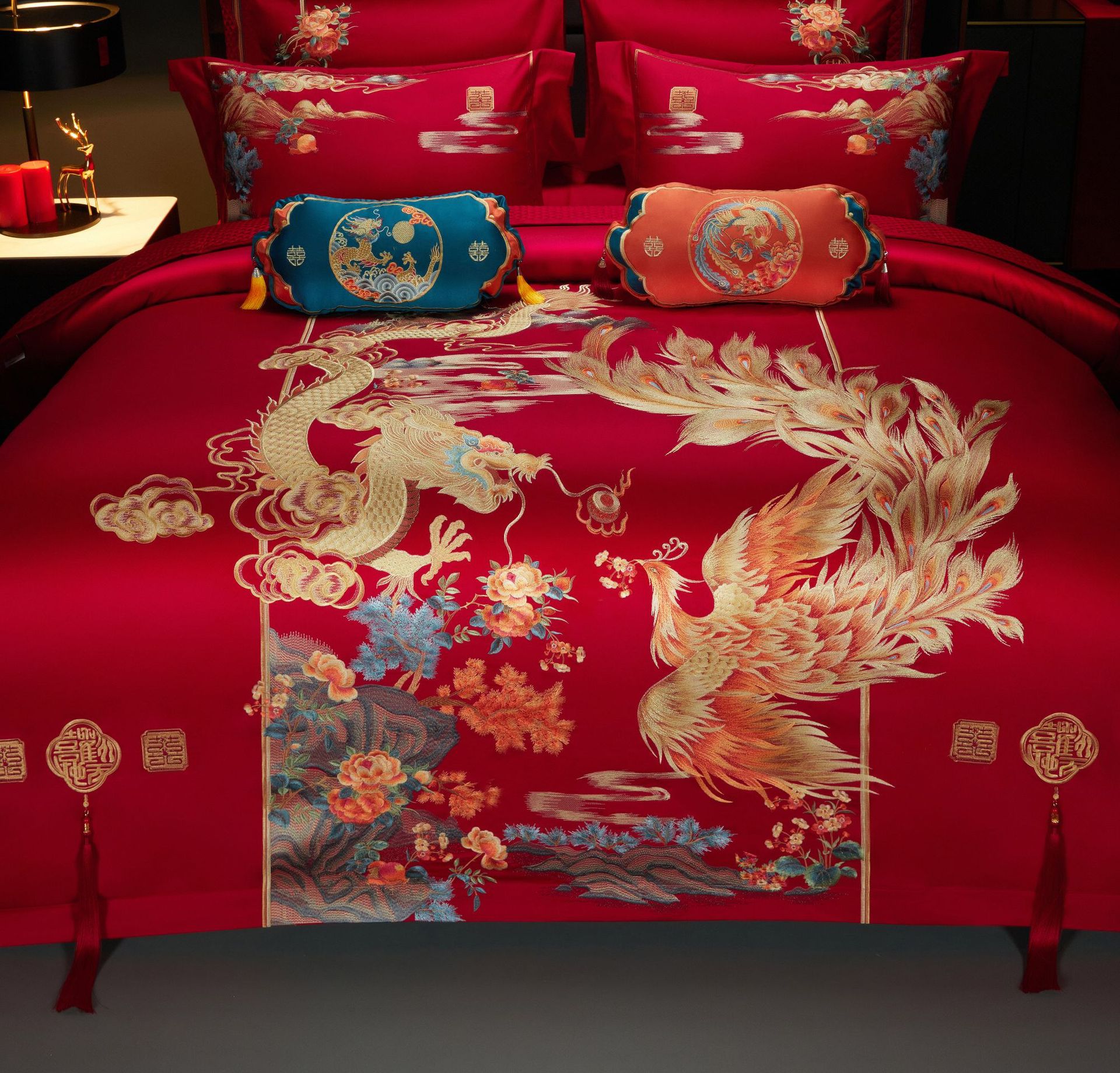 婚庆家纺红色四件套100支长绒棉刺绣十件套结婚床上用品陪嫁-阿里巴巴