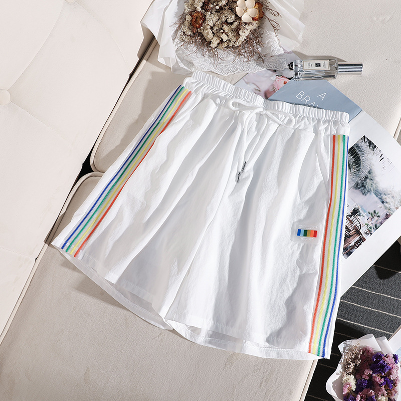 Ice Silk Leggings Spring and Summer Thin Small Rainbow Striped 2023 New Ankle-Tied Quick-Drying Sports Leisure Cropped Harem Pants