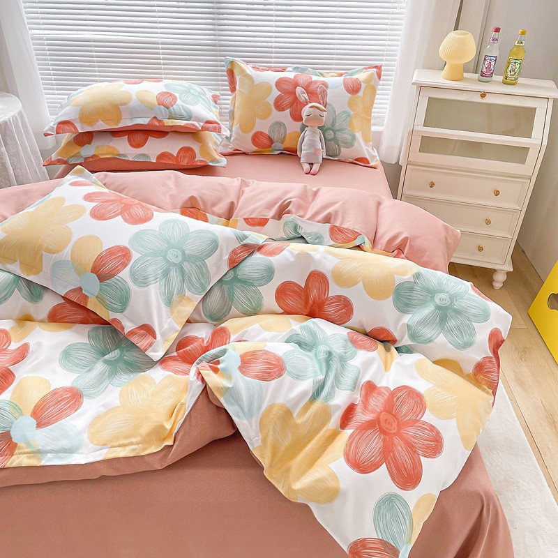 Simple Pure Cotton Brushed Four-Piece Set Thickened Small Fresh Bed Sheet Quilt Cover Dormitory Three-Piece Set Bedding Wholesale