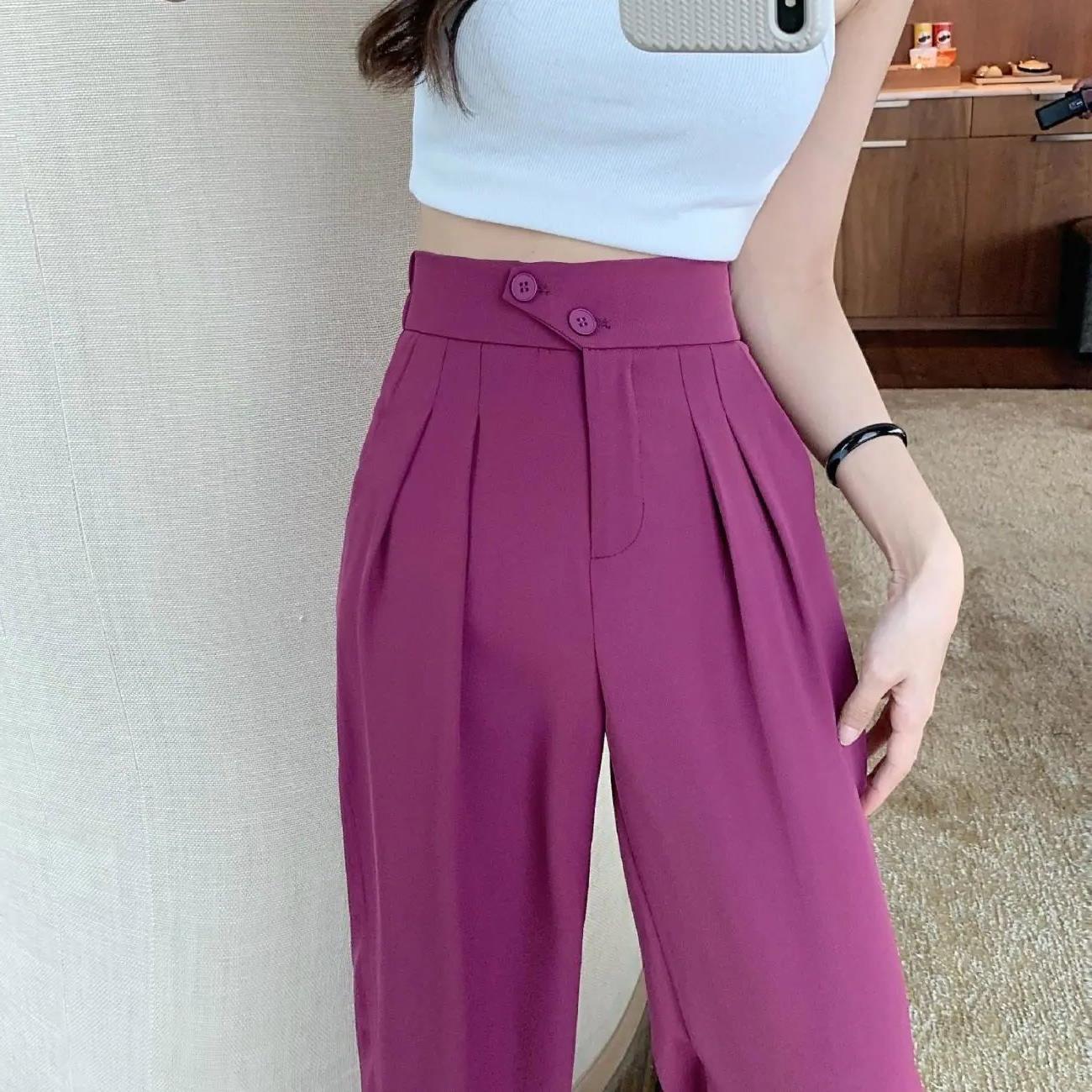 Women's Wide-Leg Pants Summer Thin High Waist Drape Mopping Slimming Straight Pants Casual Small Suit Pants All-Matching