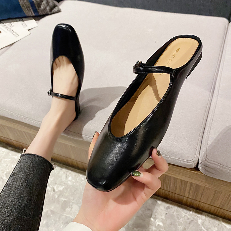 新款网红无后跟懒人2024年包头半拖鞋平底外穿半托单鞋女t5933-1