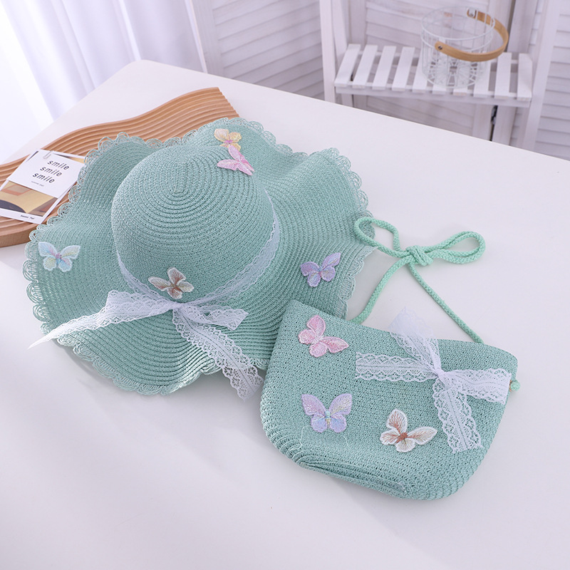 Children's Straw Hat Bag Set Women Summer Little Fresh Beach Sun Hat Outdoor Sun Hat Wholesale Parent-Child Hat