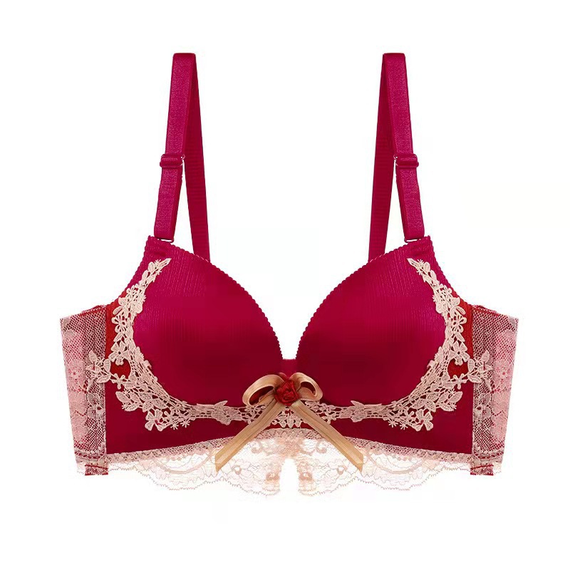 Women's Embroidered Lace Sexy Wireless Underwear Gather Comfortably Push up Anti-Sag Accessory Breast Push up Bra Set
