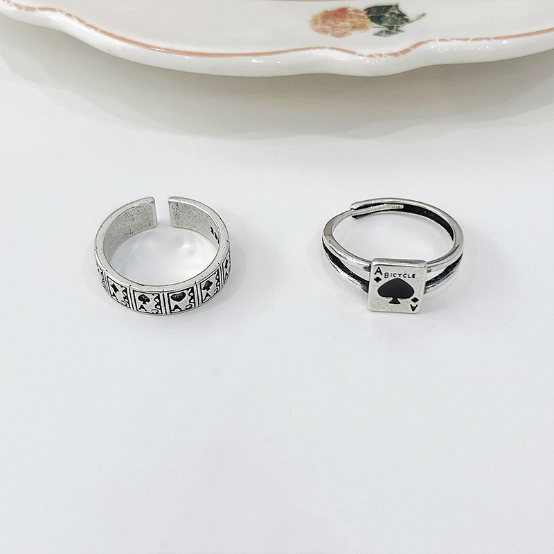 Zhiyun Poker Ring Female Design Sense Personalized Bracelet Trendy Ins Style 925 Silver Ring Non-Fading Niche Wholesale