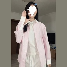 粉色条纹衬衫外套女春秋2024新款爆款法式防晒衬衣设计感小众上衣