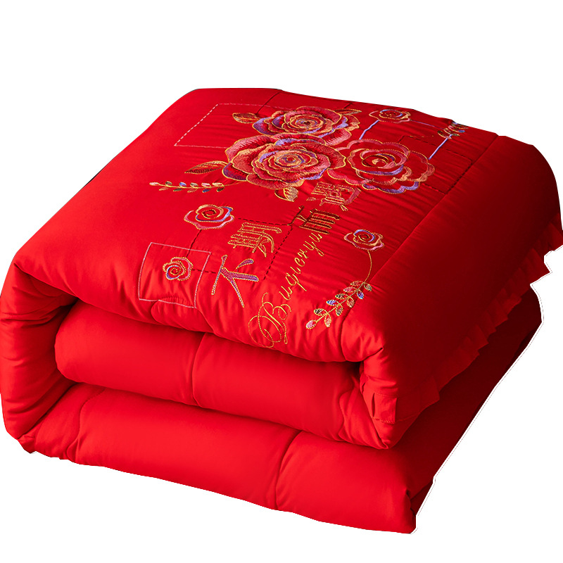 【纯手工】婚庆喜被子刺绣结婚被芯陪嫁红色婚被新婚棉被加厚保暖