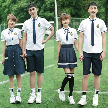 中学生校服服 日韩学院风毕业班衬衫高腰百褶裙套装可新款代发