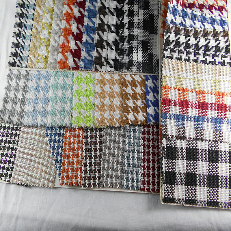 新款全涤彩色千鸟格 仿棉麻布提花色织格子布抱枕布桌布沙发面料