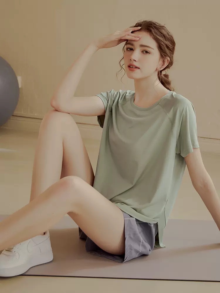 Custom Women's Pilates Sports T-shirt Loose Yoga Blouse Shirt for Summer plus Size Running