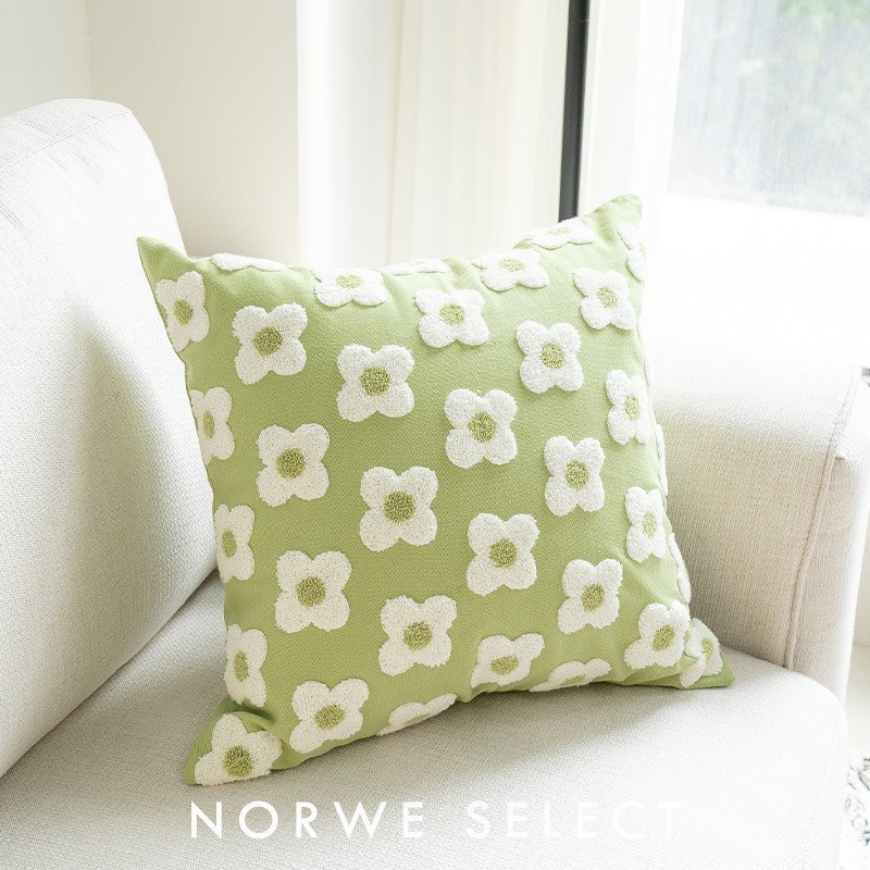 Nordic Instagram Style Fresh Sofa Bay Window Tufted Cushion Living Room 100% Cotton Canvas Embroidered Little Daisy Pillow Cover