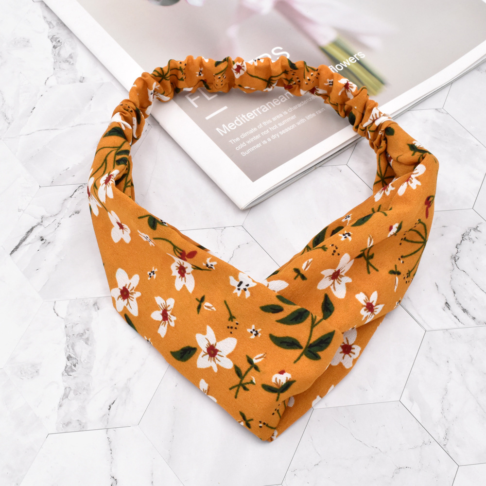 法式森系复古小碎花朵发带布艺松紧交叉头带女瑜伽洗