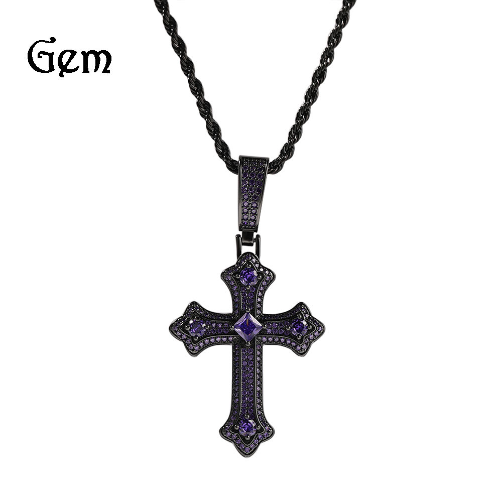 Europe and America Cross Border Ornament Hip Hop Cross Type Diamond Pendant Necklace Retro Minority All-Match Online Influencer Necklace Wholesale