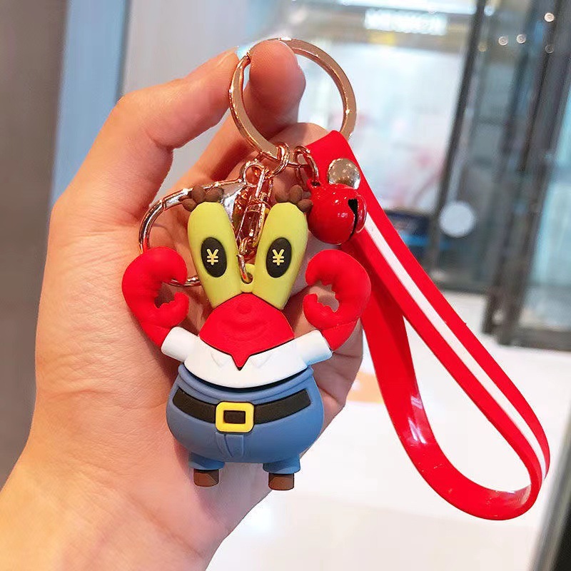 Sponge Baby Pendant Keychain Female Cute Pendant Ins Girl Heart Cartoon Bag Hanging Ornament Small Gift