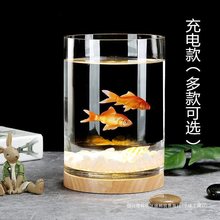 创意加厚玻璃鱼缸小型斗鱼缸客厅办公桌面金鱼缸孔雀鱼缸迷你夜灯