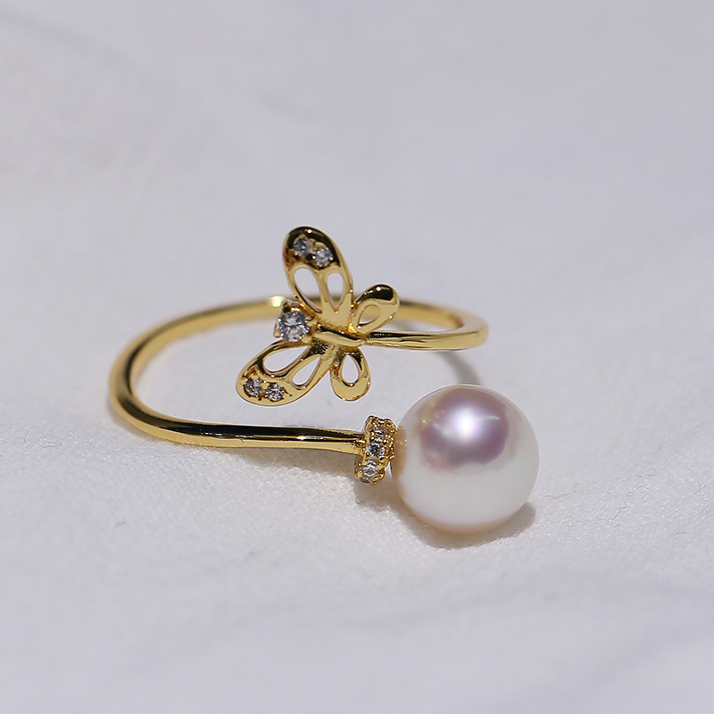 diy配件 s925纯银珍珠戒指空托 温柔气质指环戒托银托半成品6-9