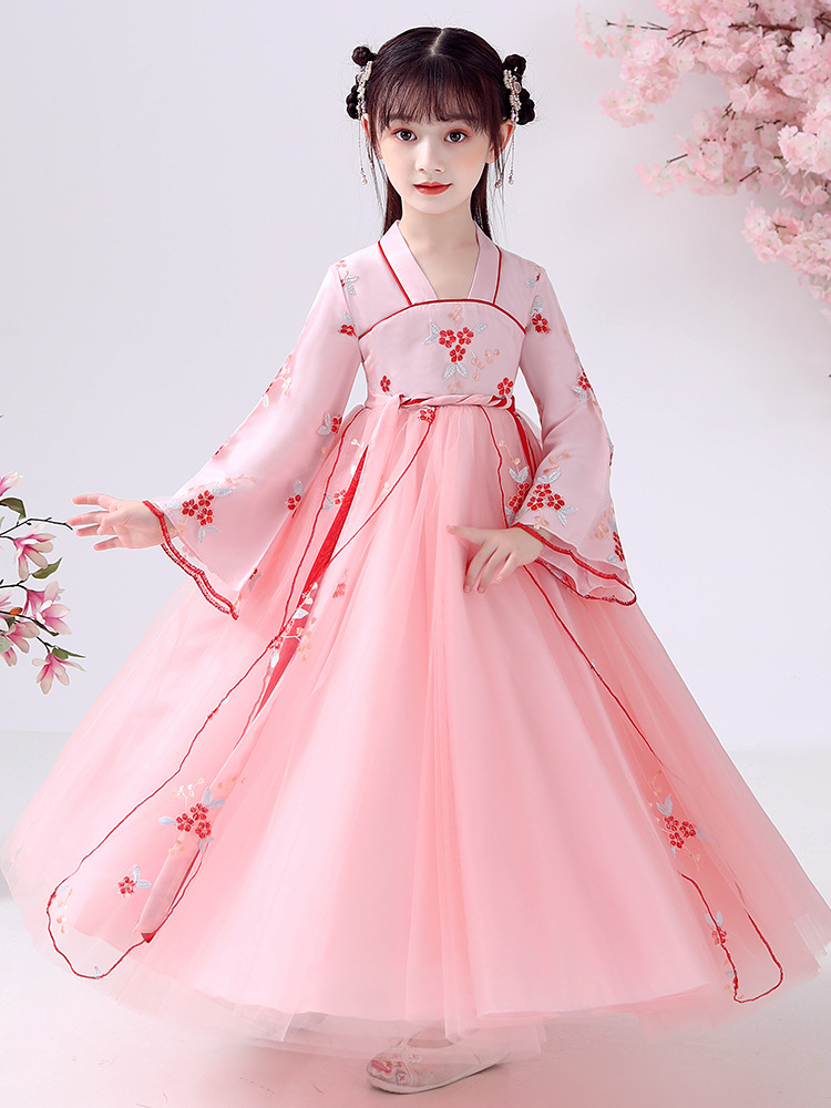 女童春秋汉服2022新款风古装红色连衣裙儿童装古风飘逸襦裙子