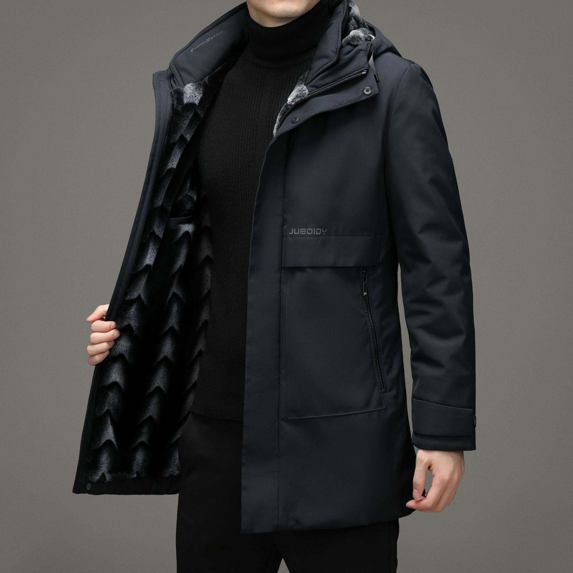 【羽绒棉服馆】冬装新款男士日系时尚亮面连帽服外套大码青年面包