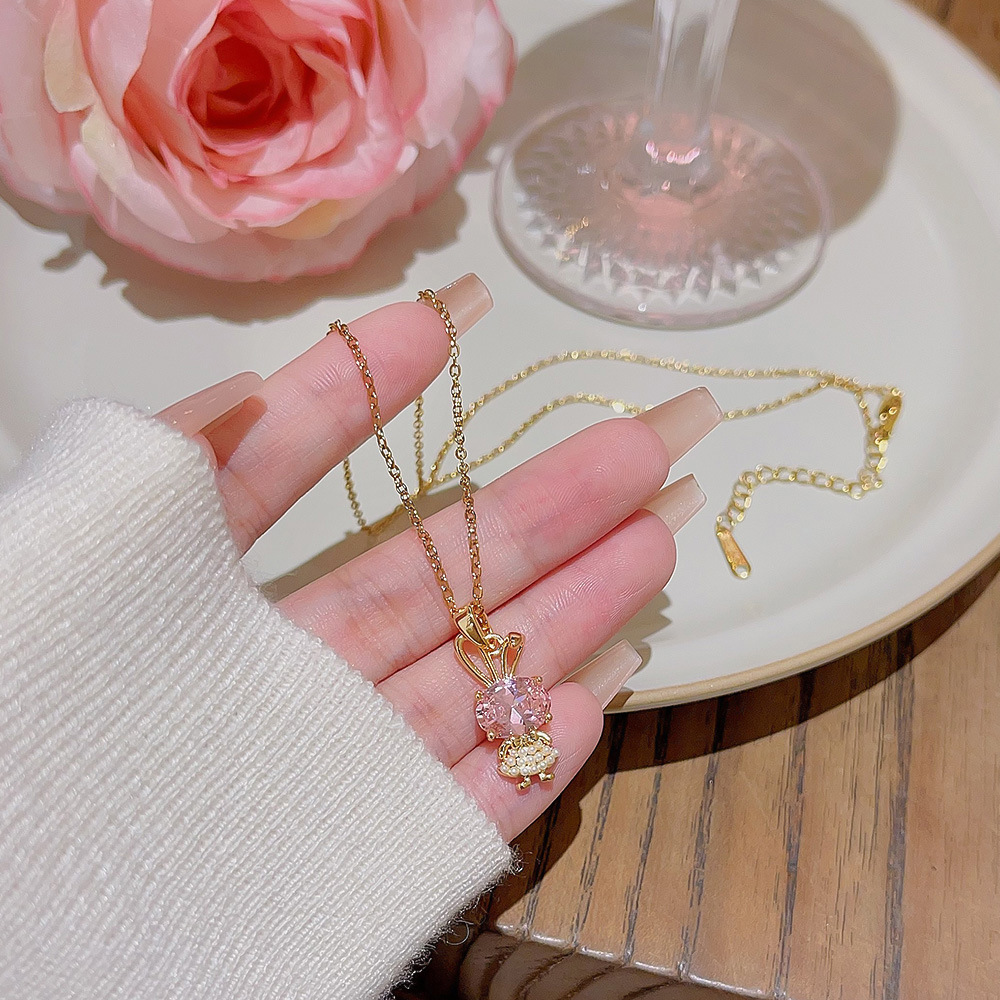Sweet Elegant Zircon Rabbit Necklace Women's Exquisite High Sense Fashion Necklace Ins Style Light Luxury All-Match Clavicle Chain