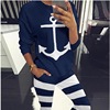 2022 Spring Amazon Explosive money stripe Anchors printing T-shirts Long sleeve motion suit