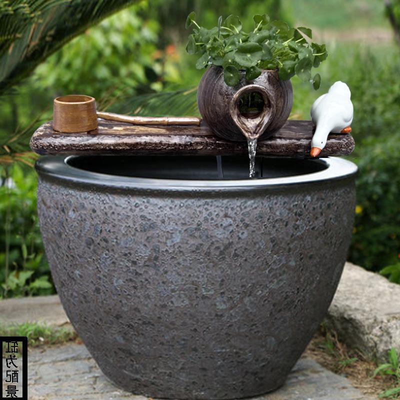 批发创意葫芦陶罐流水器鱼缸循环过滤陶瓷流水摆件水缸石槽水景搭