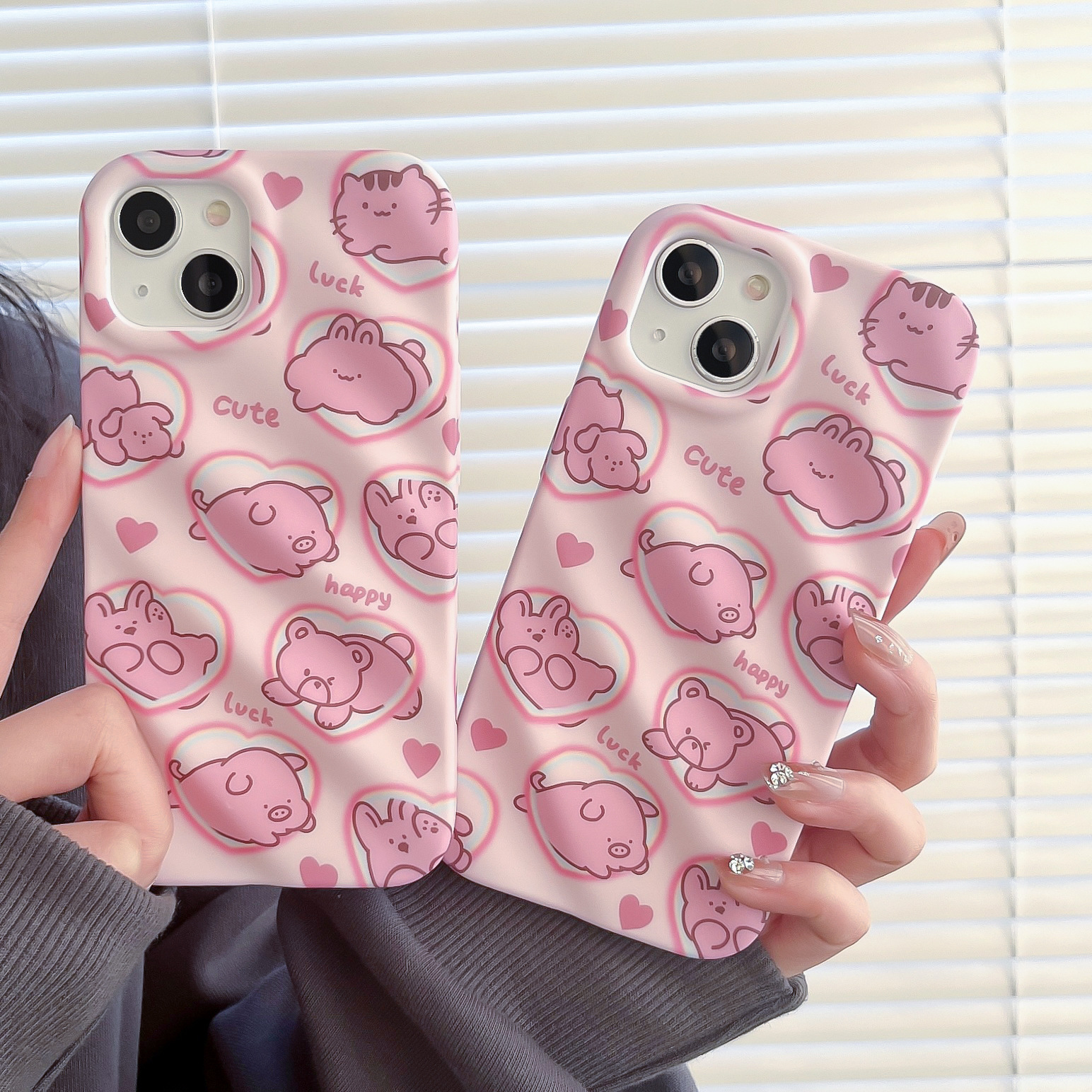 粉色可爱超萌小动物适用iphone14pro max苹果13手机壳少女心11/12