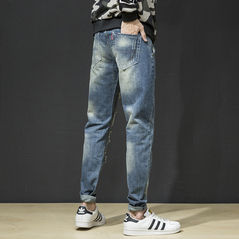  American Retro High Street Washed Worn Jeans Men's Ins Fashion Brand Loose Straight Trousers