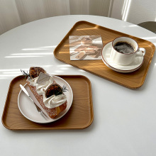 ins风仿木纹托盘长方形茶盘餐盘咖啡厅甜品盘收纳盘蛋糕盘点心盘