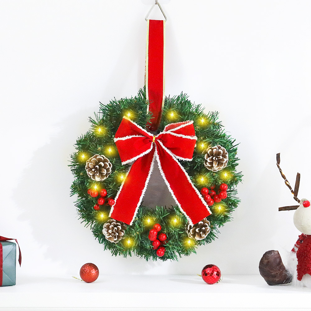 跨境热销圣诞花环 亚马逊仿真花圈橱窗门挂商场场景布置圣诞装饰