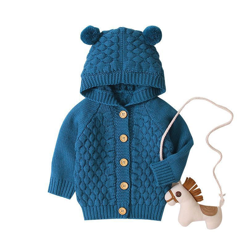 婴儿薄外套新生儿用品衣服毛衣宝宝冬季保暖连帽针织婴童外出服