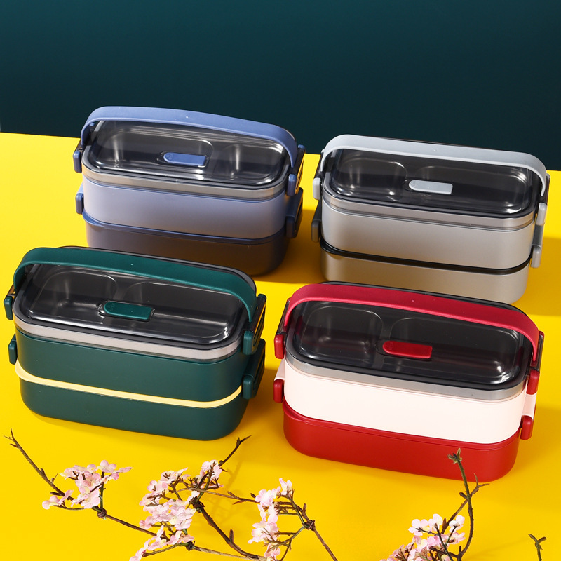 Retro Style Lunch Box Student Multi-Layer Double-Layer Lunch Box Male 304 Stainless Steel Office Worker Lunch to-Go Box Cross-Border