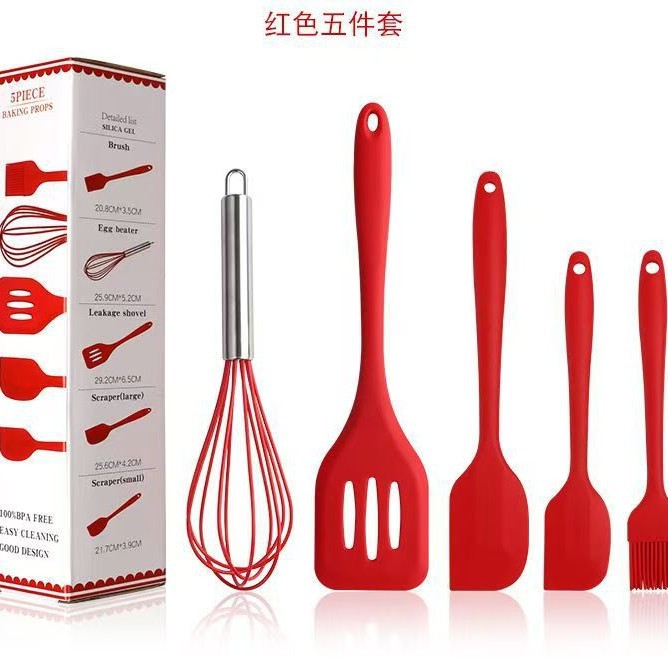 in stock silicone kitchenware set scraper 5-piece set baking tool full set shovel silicone shovel oil brush egg beater cooking