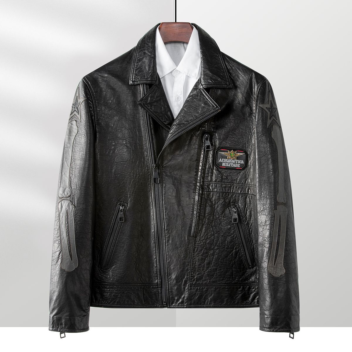 帕波仕蒂2024春季新款绵羊皮男士皮衣海宁真皮皮衣休闲单皮皮夹克