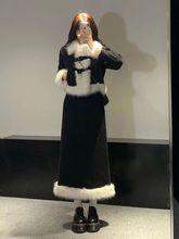 【雪域公主】秋冬新款毛领黑色加厚外套半身裙两件套女秋冬款套装