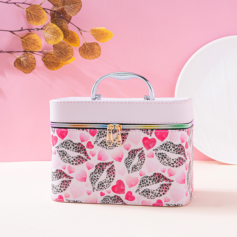 Lip Leopard Print Three-Piece Cosmetic Case Cosmetic Box Large Capacity Portable and Fashion Cosmetic Bag Portable Travel Wedding Storage Box