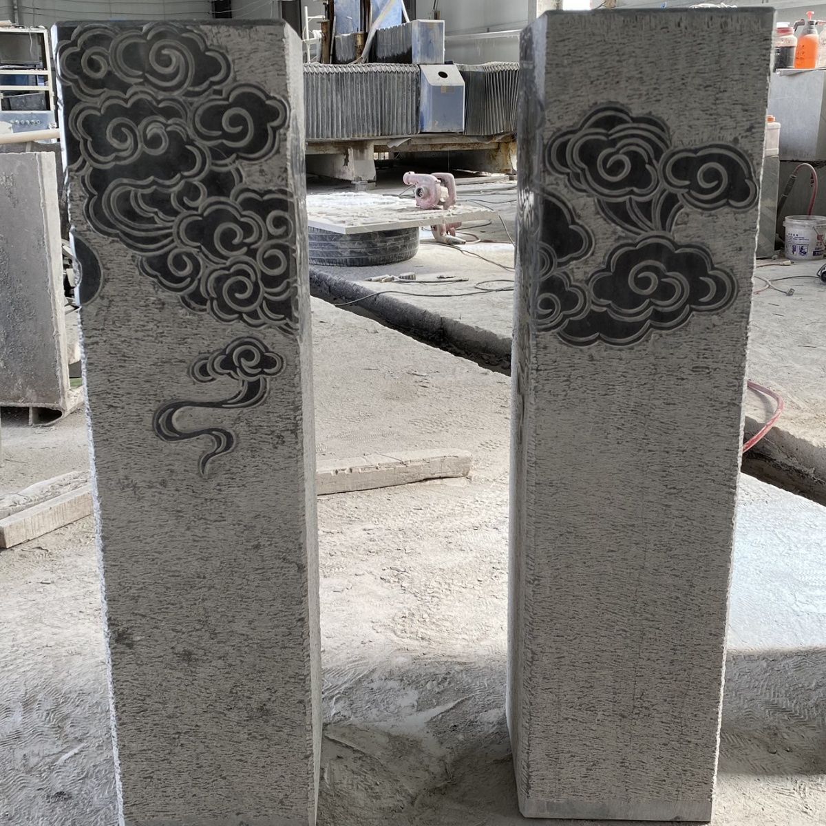 石雕祥云柱拴马桩装饰批发青石仿古柱子玄关云柱做旧中式风水摆件