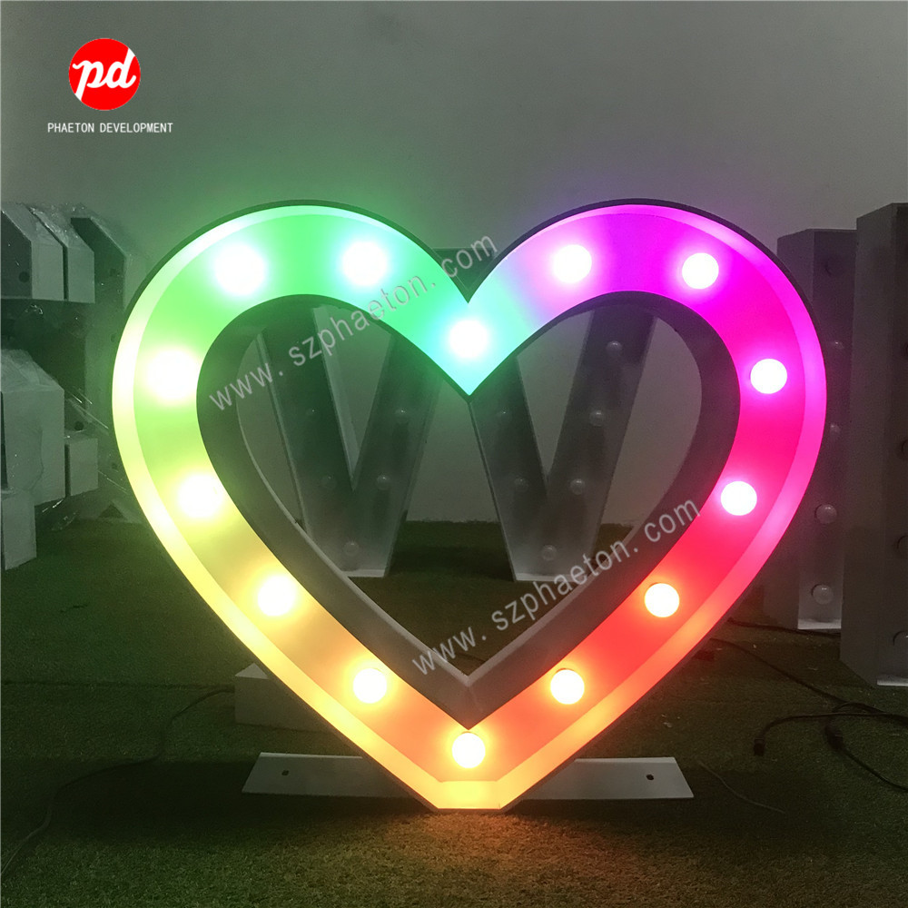 定制爱心符号金属发光灯泡字热销心形一件代发婚礼装饰球泡字