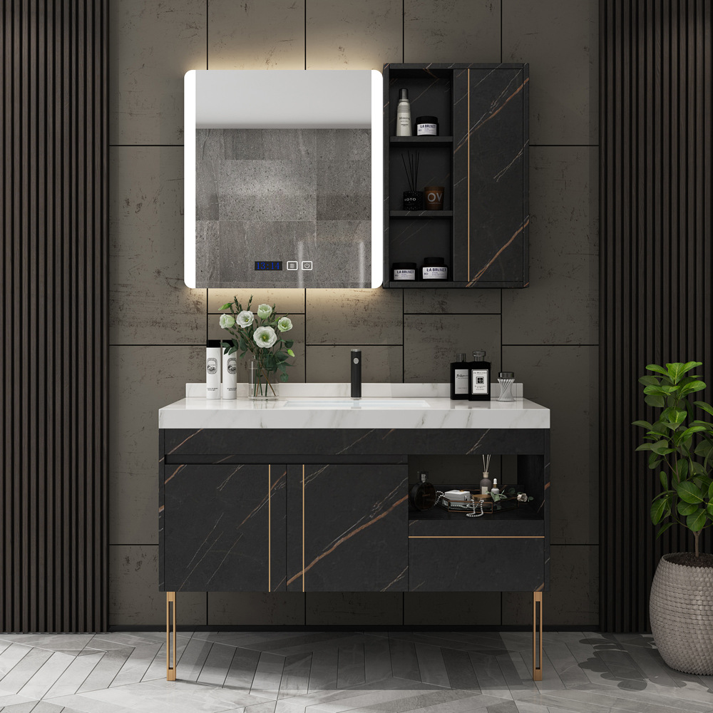 岩板浴室柜现代简约一体台盆卫生间洗漱台洗手池洗脸盆柜组合-报价