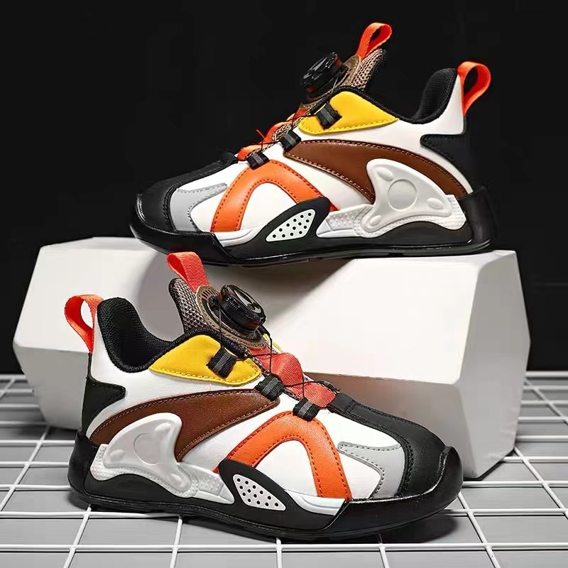 Fujian Quanzhou Summer Boys 'And Girls' Sneakers Running Shoes Rotating Button Middle and Big Children Kids' Shoes for Student Basketball Shoes