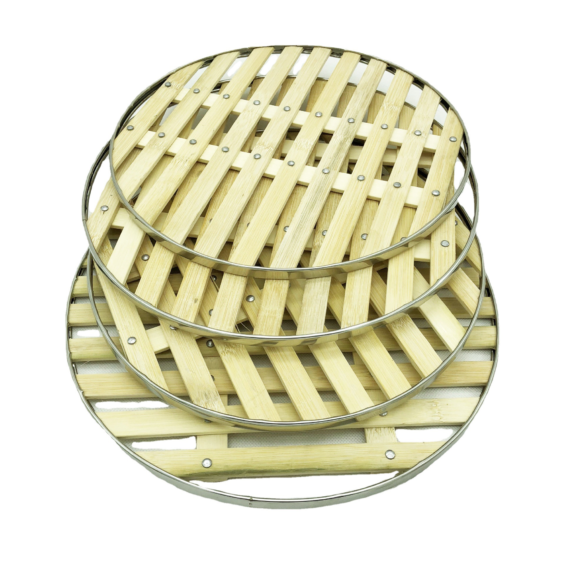竹篦子 竹篦厨房不锈钢包边竹蒸格 厨房工具 蒸笼布 地摊货源