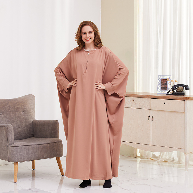 Xg2056 AliExpress Large Swing Solid Color Batwing Sleeve Robe Muslim Dress