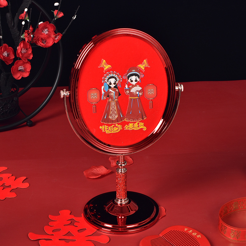 Spot Goods Wedding Mirror Wholesale Talented and Beautiful Mirror Wedding Supplies Red Desktop Plastic Cosmetic Mirror Manufacturer