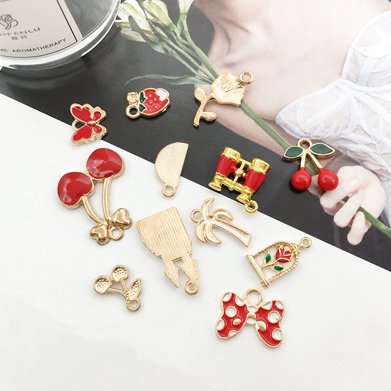 Factory Wholesale 31 Sets of Dripping Oil Alloy Pendant Red Sheep Series DIY Ornament Alloy Accessories Material