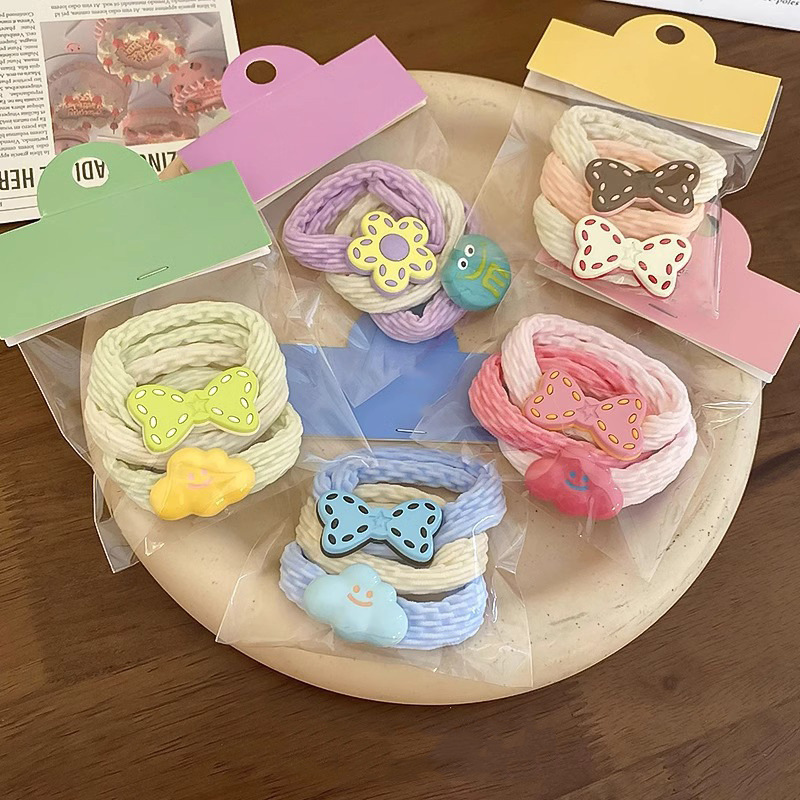 彩色蝴蝶结发圈三件套编织头绳可爱橡皮筋扎头发绳马尾百搭发饰