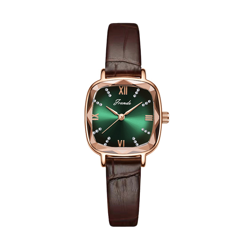 Song Langdi New Watch Women's Leather Belt Small Green Dial Women's Quartz Watch Light Luxury Fashion All-Match Watch Women