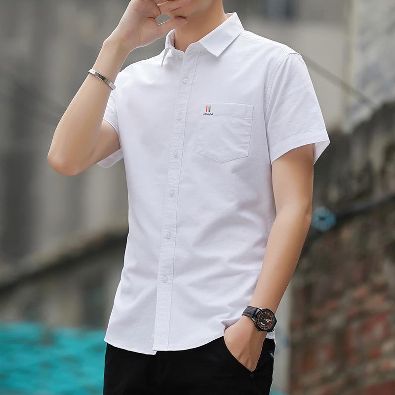 Men's Cotton Short-Sleeved Shirt Oxford Non-Ironing Men's Shirt Solid Color Thin Cotton Men's Clothing Casual Top Clothes