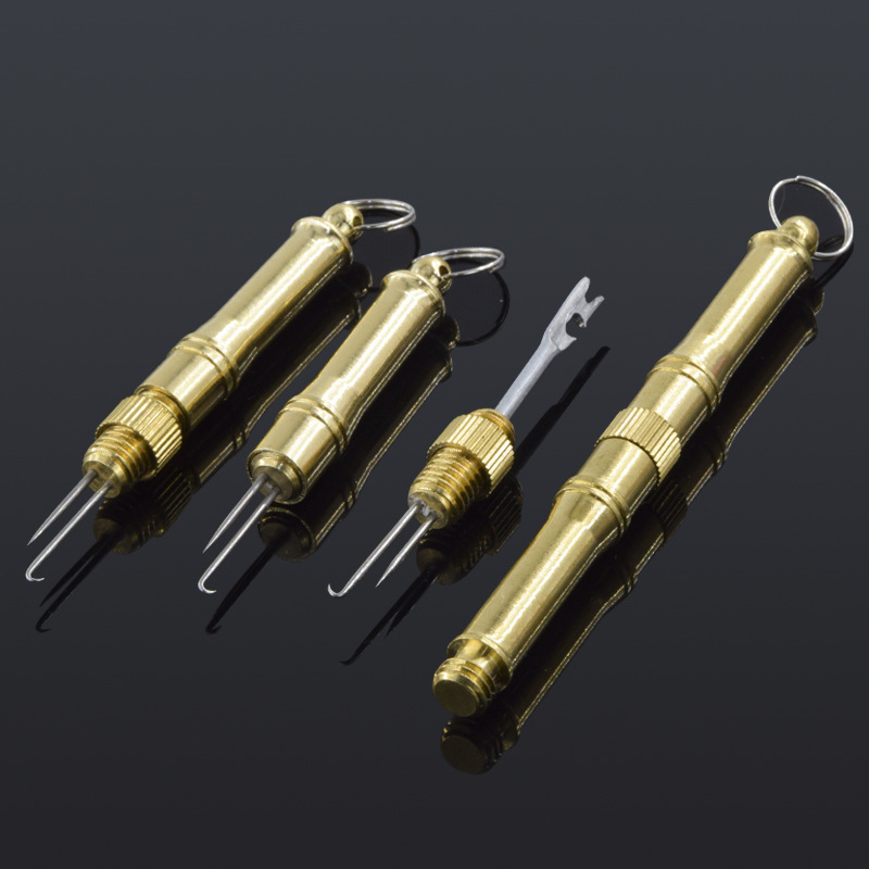 钓鱼铜制子线打结器弯钩双针鱼线打结绑线器垂钓用品渔具配件批发