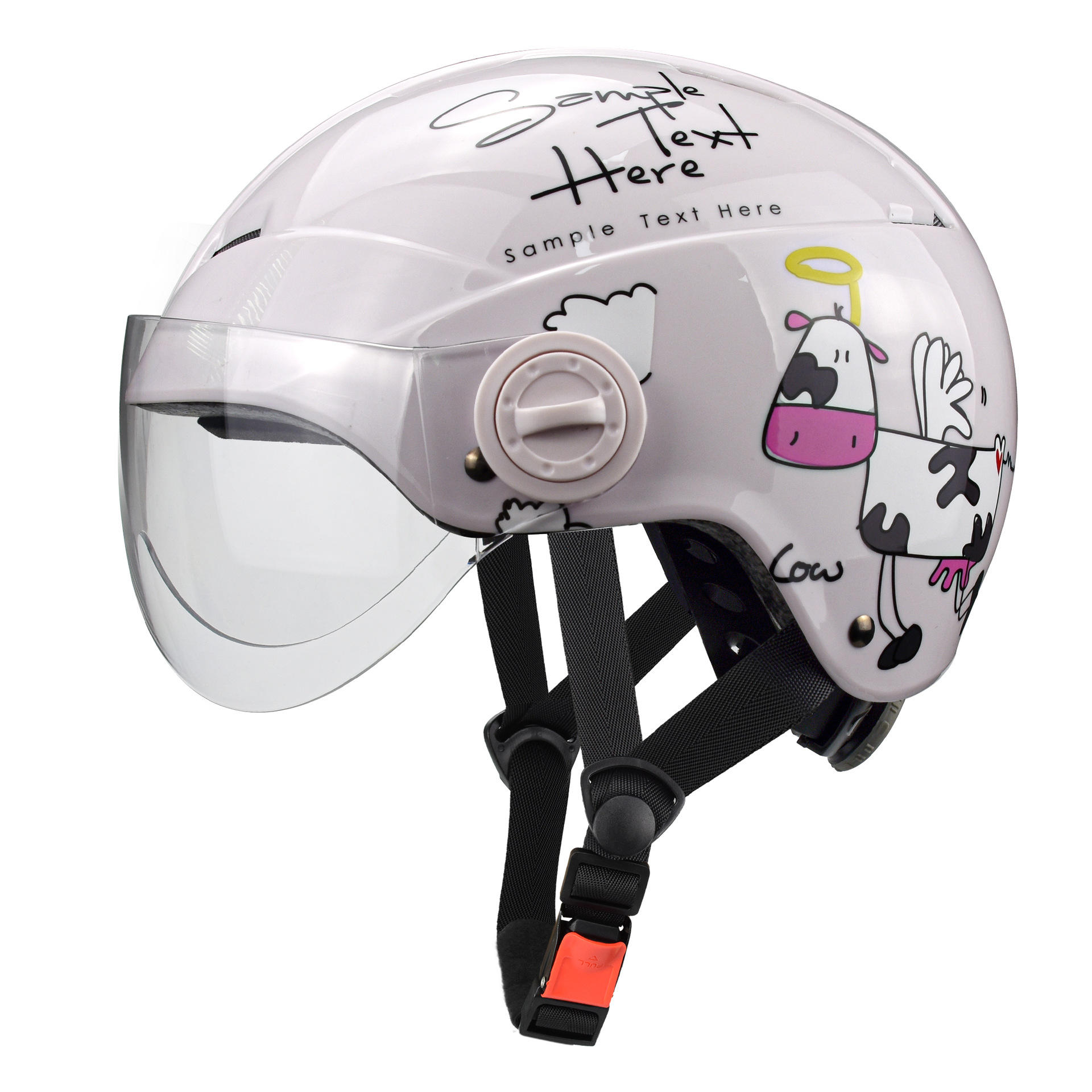 新款可爱卡通图案头盔源头厂家骑行电动车头盔高清镜片挡风半盔