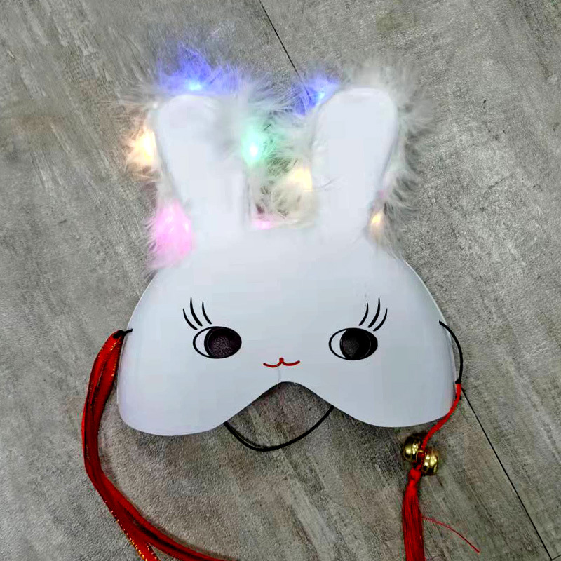 Flash Feather Glowing Half Face Bunny Mask Japanese Cute Sister Children's Cartoon Flash Stall Mask