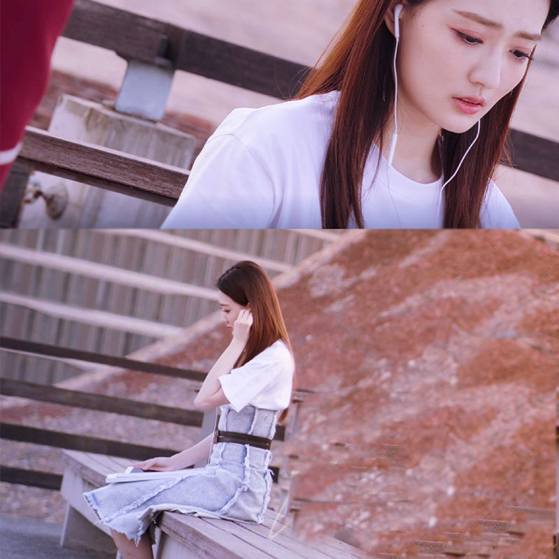 徐璐梁辰同款高腰做旧毛边修身牛仔半裙白色t套装